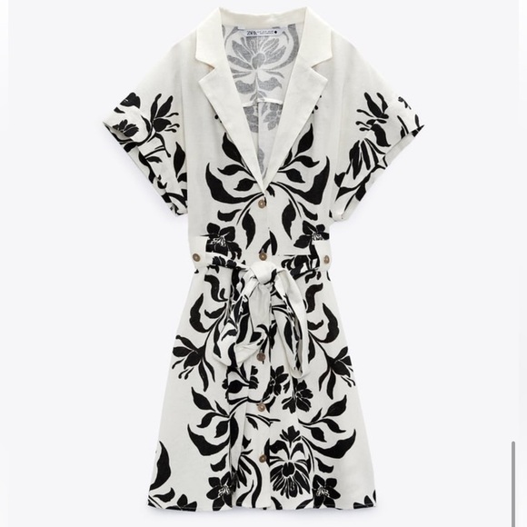 Zara LINEN BLEND PRINTED DRESS size small - Picture 3 of 15